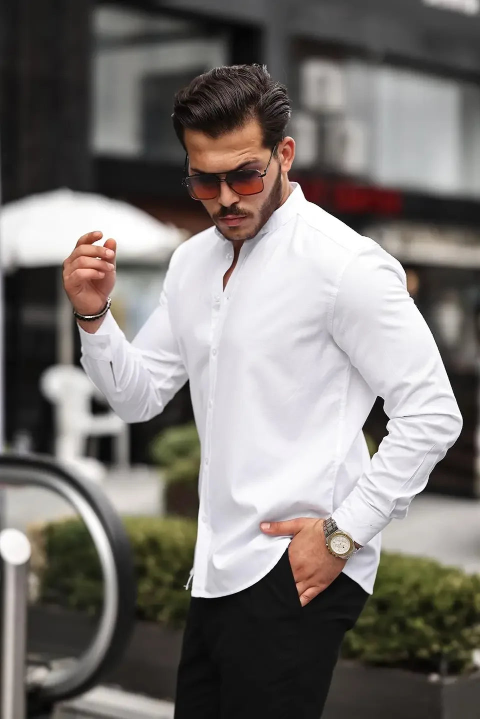 chemise homme col mao en oxford manches longues - Justyol