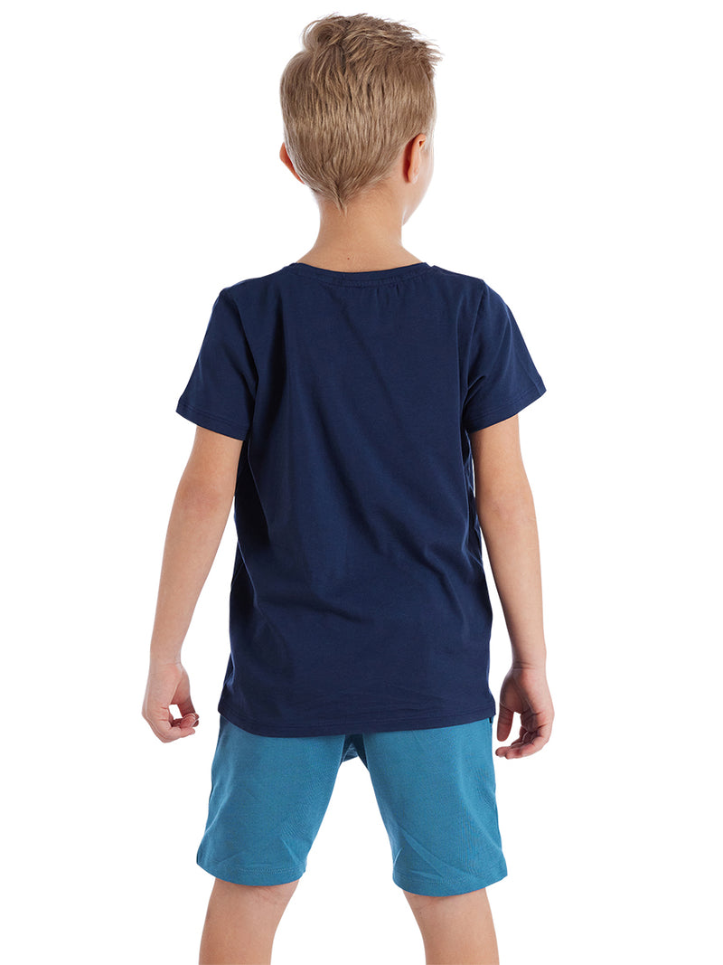 Ensemble Garçon 2 Pièces T-shirt Imprimé & Short en Coton avec Détails Sport