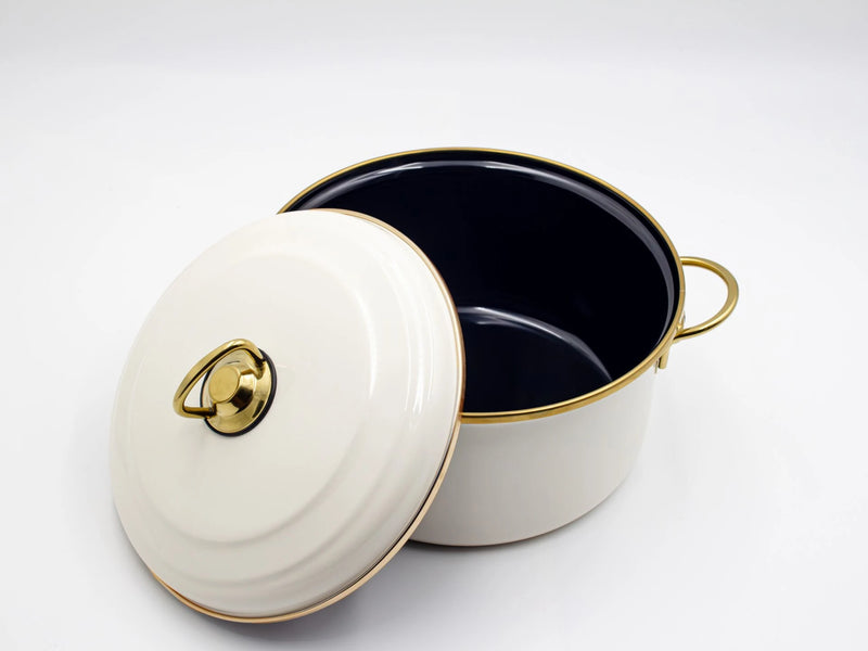 Marmite profonde 24 cm en émail crème – Grande capacité 5,5 L