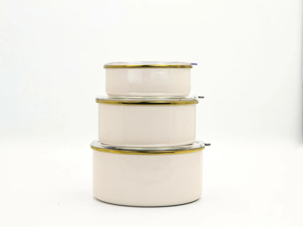 Set de 3 boîtes de conservation en émail avec couvercles – 6 pièces