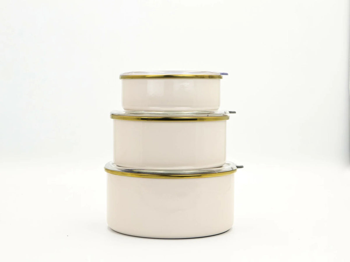 Set de 3 boîtes de conservation en émail avec couvercles – 6 pièces