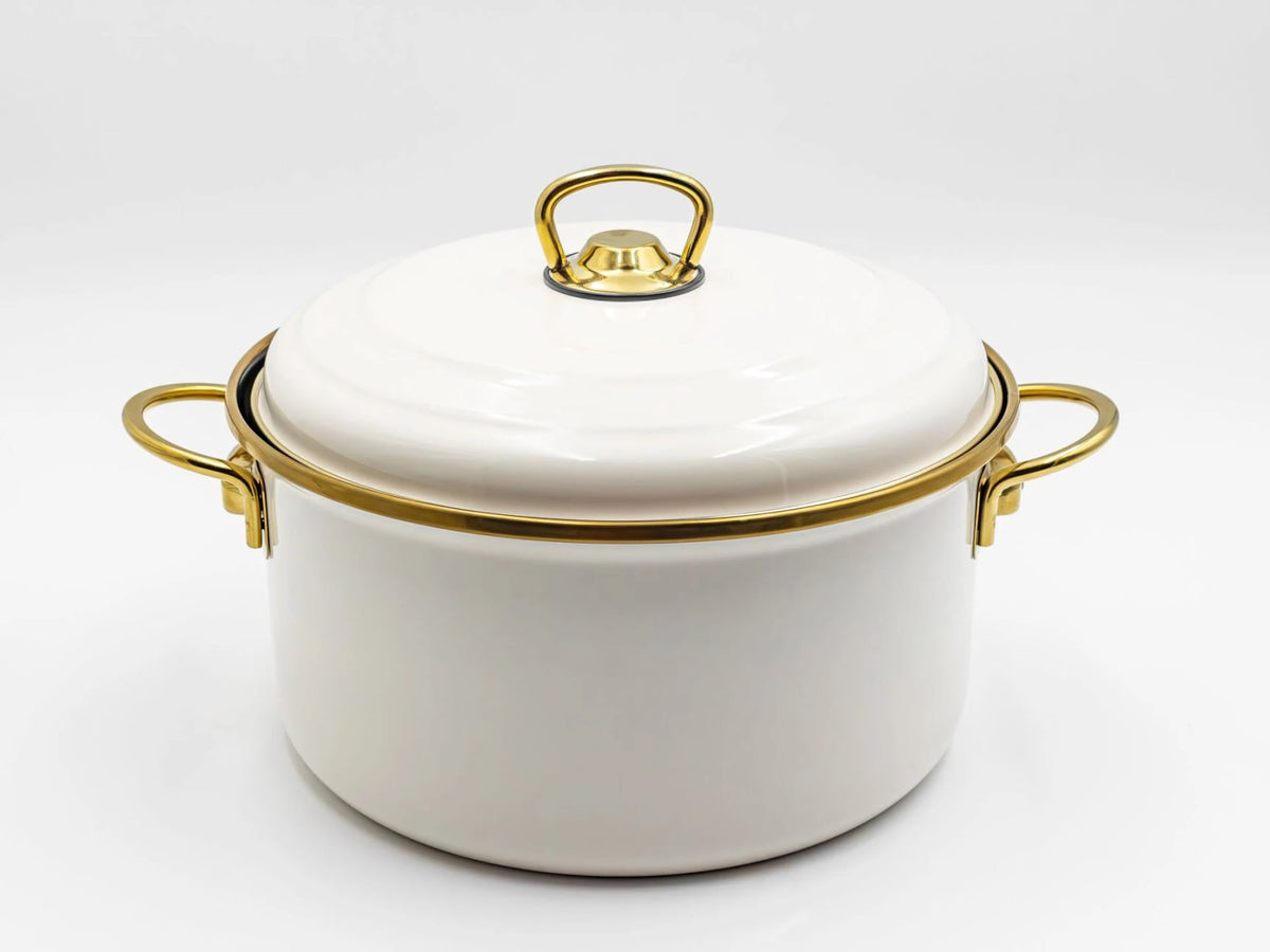 Marmite profonde 24 cm en émail crème – Grande capacité 5,5 L