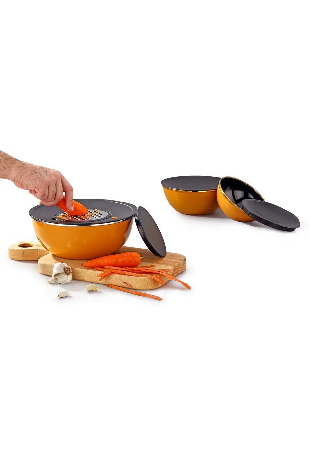 Set râpe multifonction 8 pièces en émail – Bonera, jaune moutarde (16-20-24 cm)