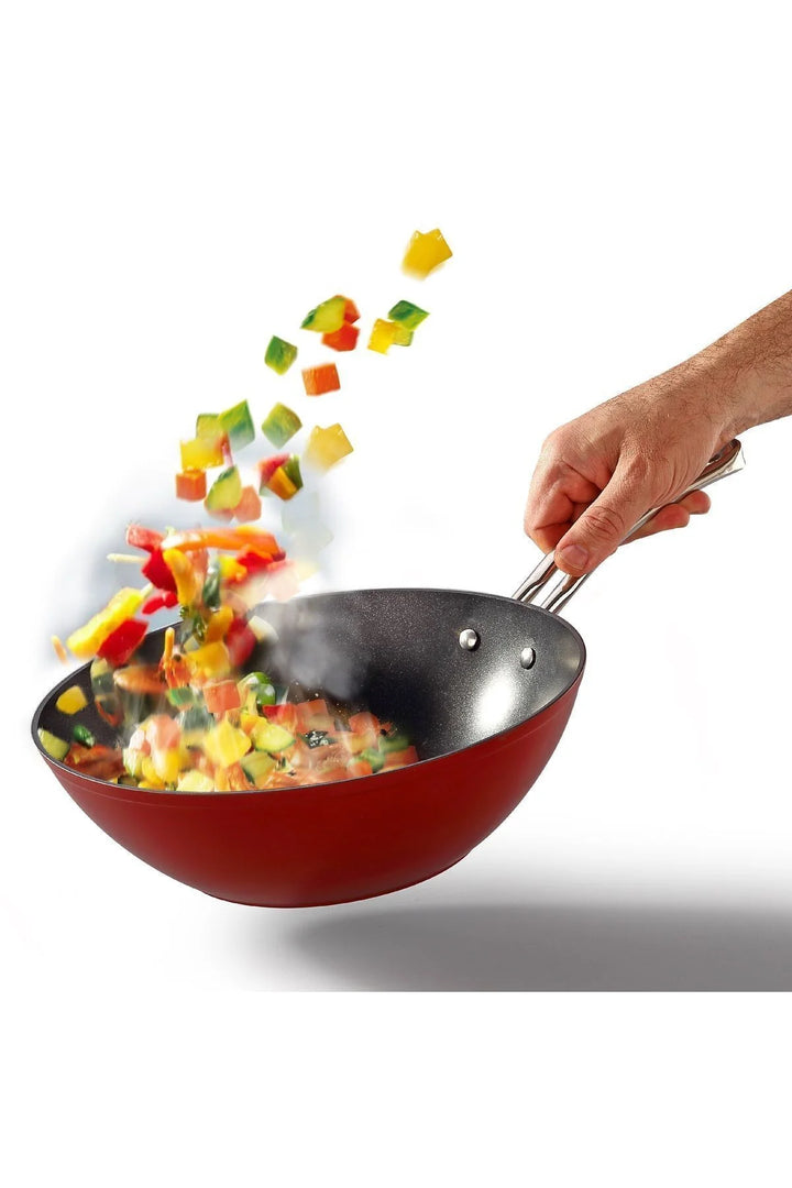 Wok en titane 24 cm rouge – Bonera Pro-Plus antiadhésif induction