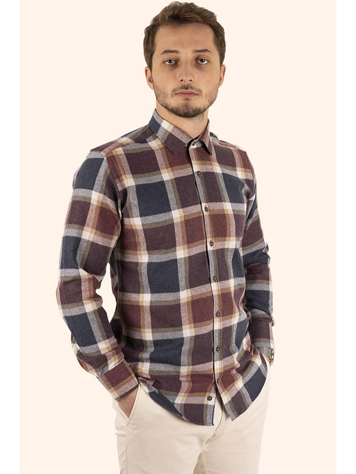 Chemise à carreaux pour homme en coton 100 % - Manches longues