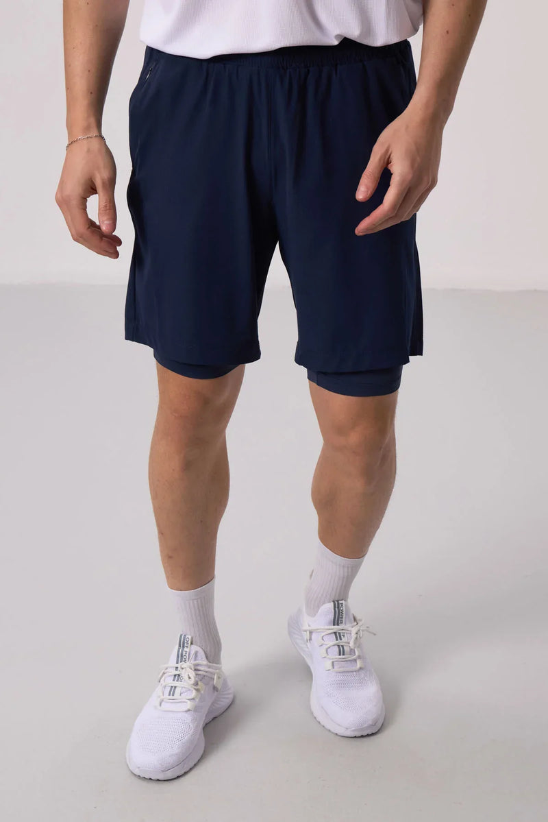 Short pour homme en polyester doux avec taille élastique et insert en leggings - 81287