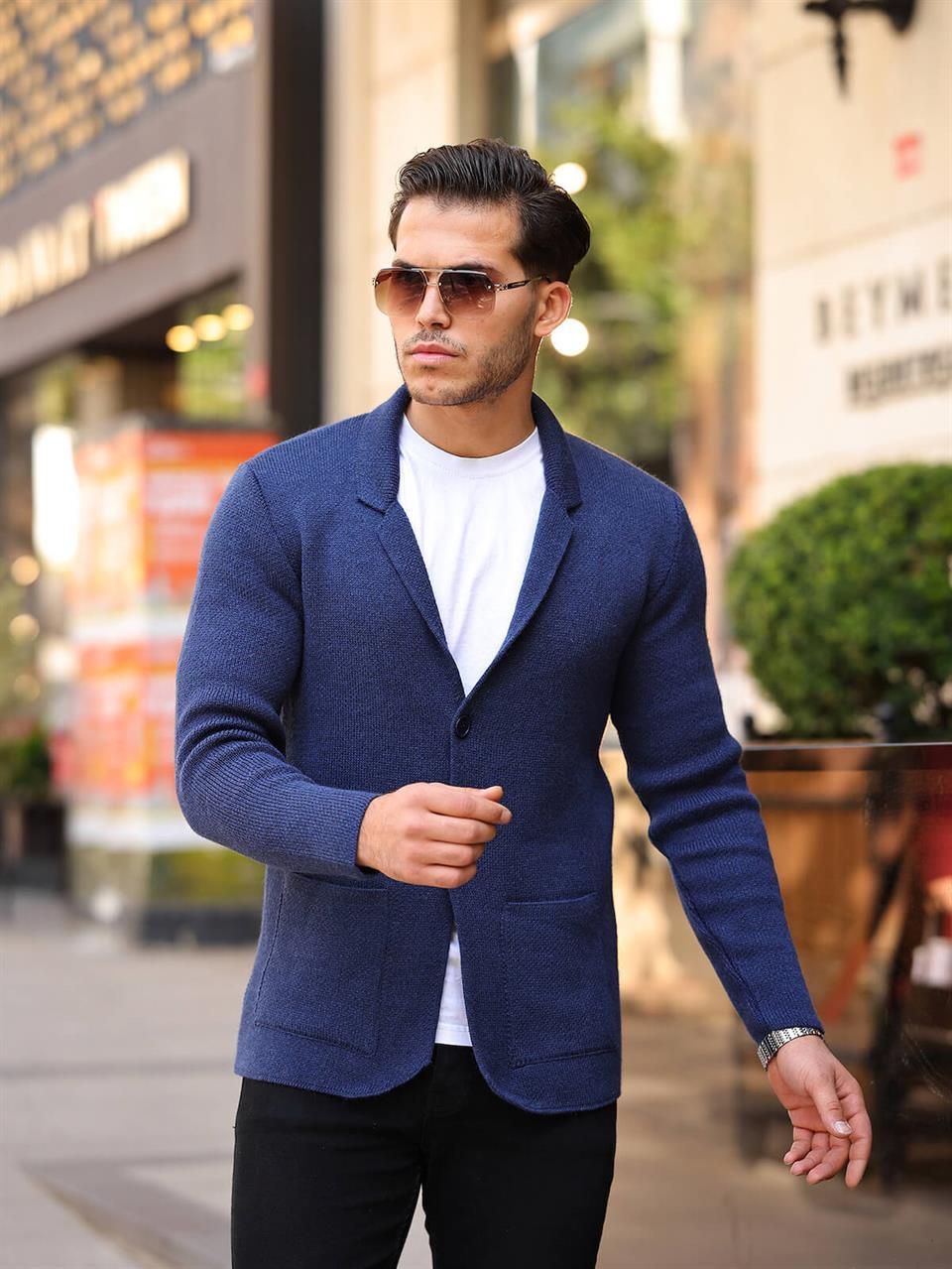 Veste tricot homme gris anthracite à poches coupe ajustée-21099 - Justyol