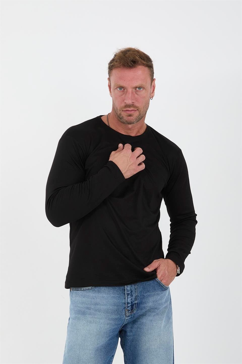 interlok kumaş ince uzun kollu erkek sweatshirt - Justyol