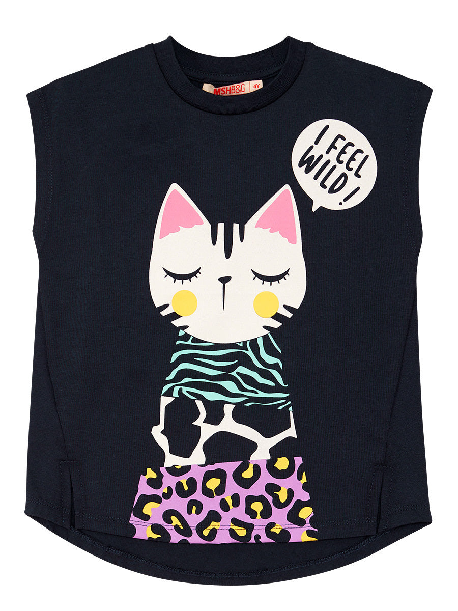 Ensemble Fille 2 Pièces Tunique & Legging en Coton avec Motif Chat Fantaisie