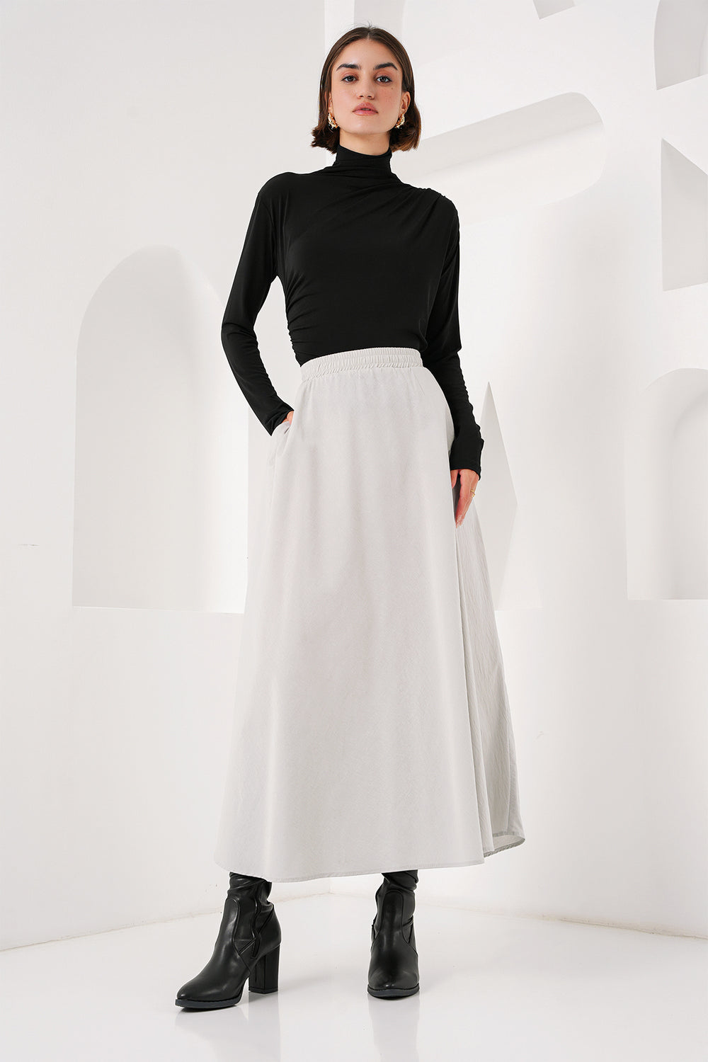 Jupe Longue Femme en Coton avec Poches 8024