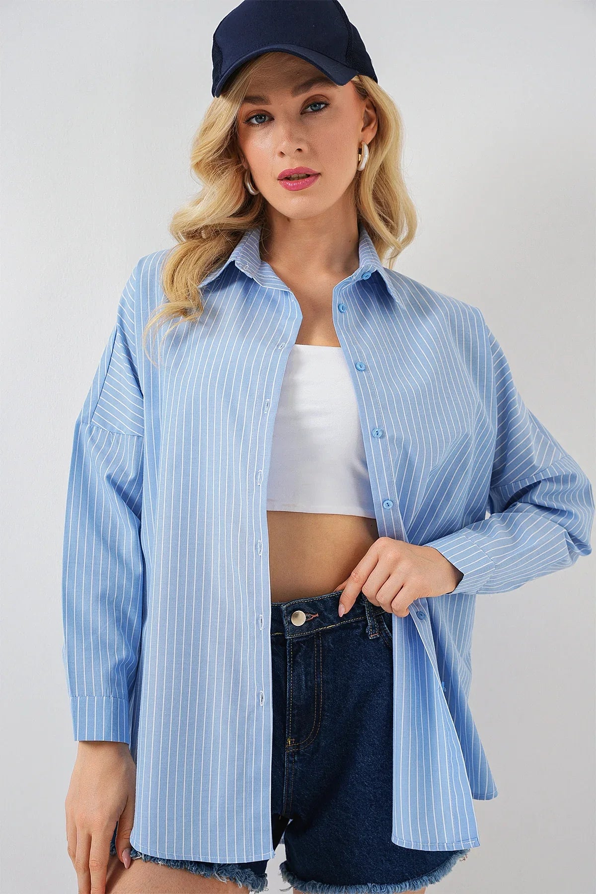 Chemise femme oversize rayée en coton 20332 - Justyol