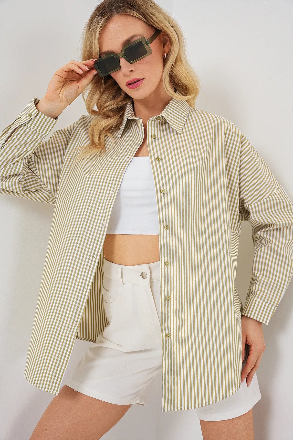Chemise femme oversize rayée en coton 20332 - Justyol