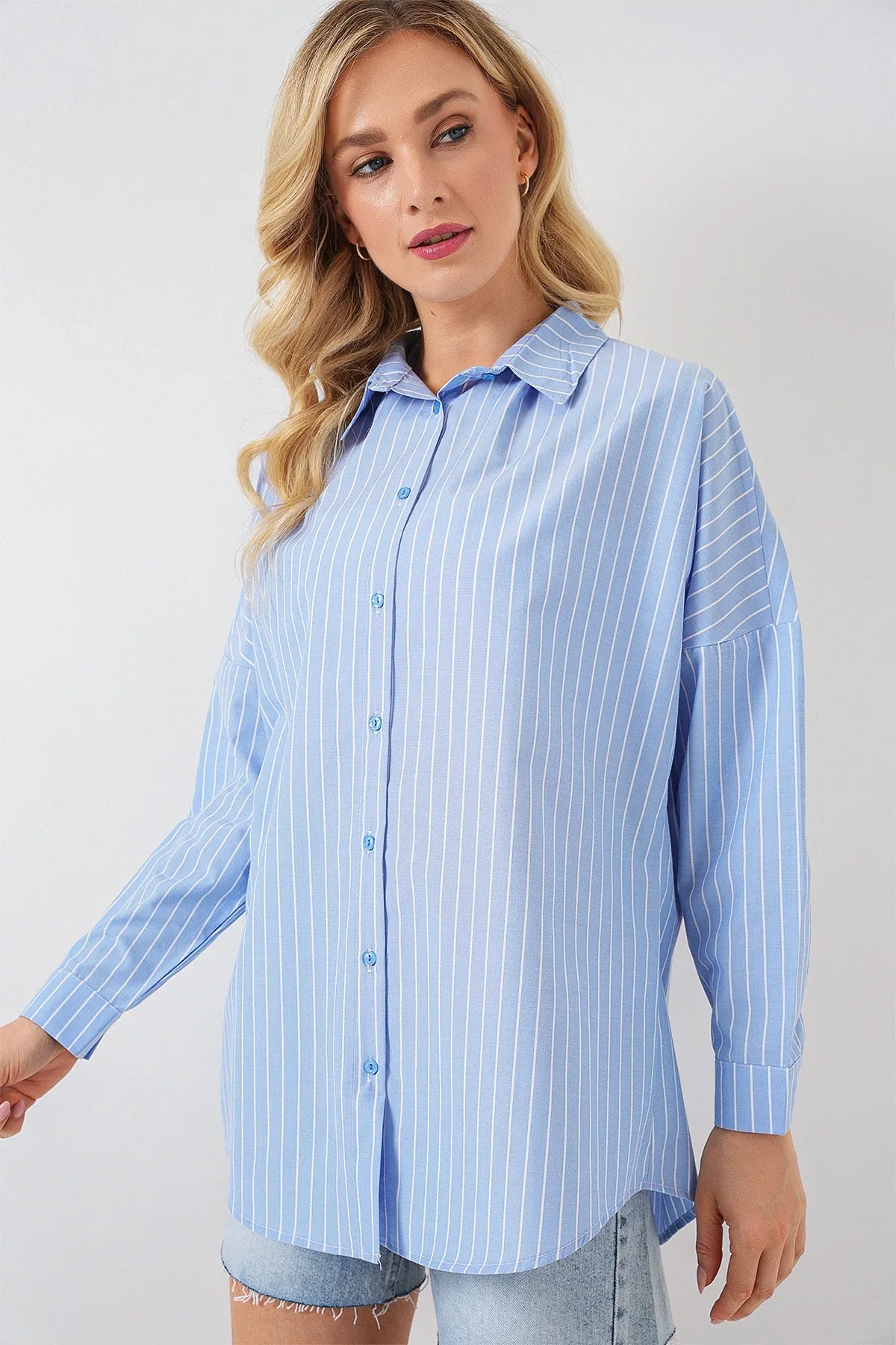 Chemise femme oversize rayée en coton 20332 - Justyol