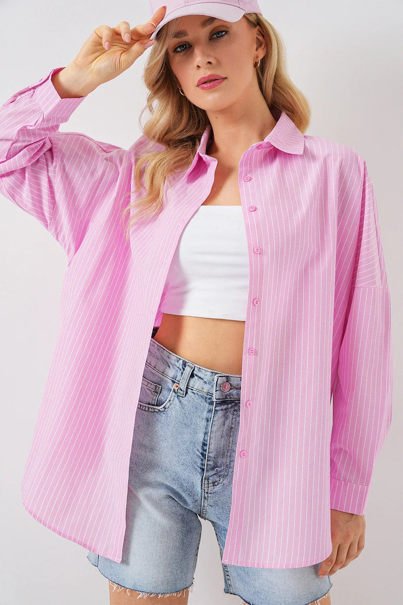 Chemise femme oversize rayée en coton 20332