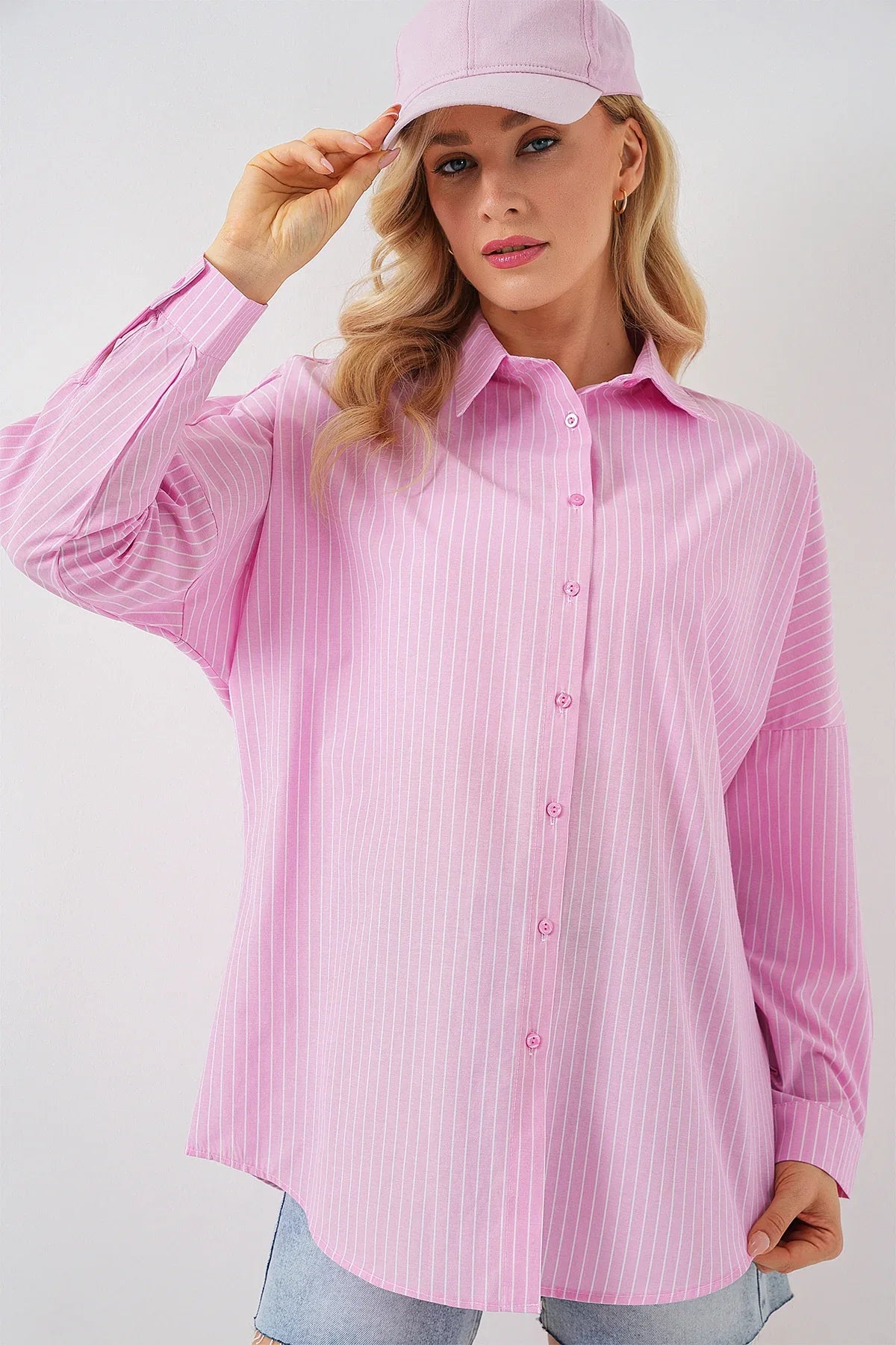 Chemise femme oversize rayée en coton 20332 - Justyol