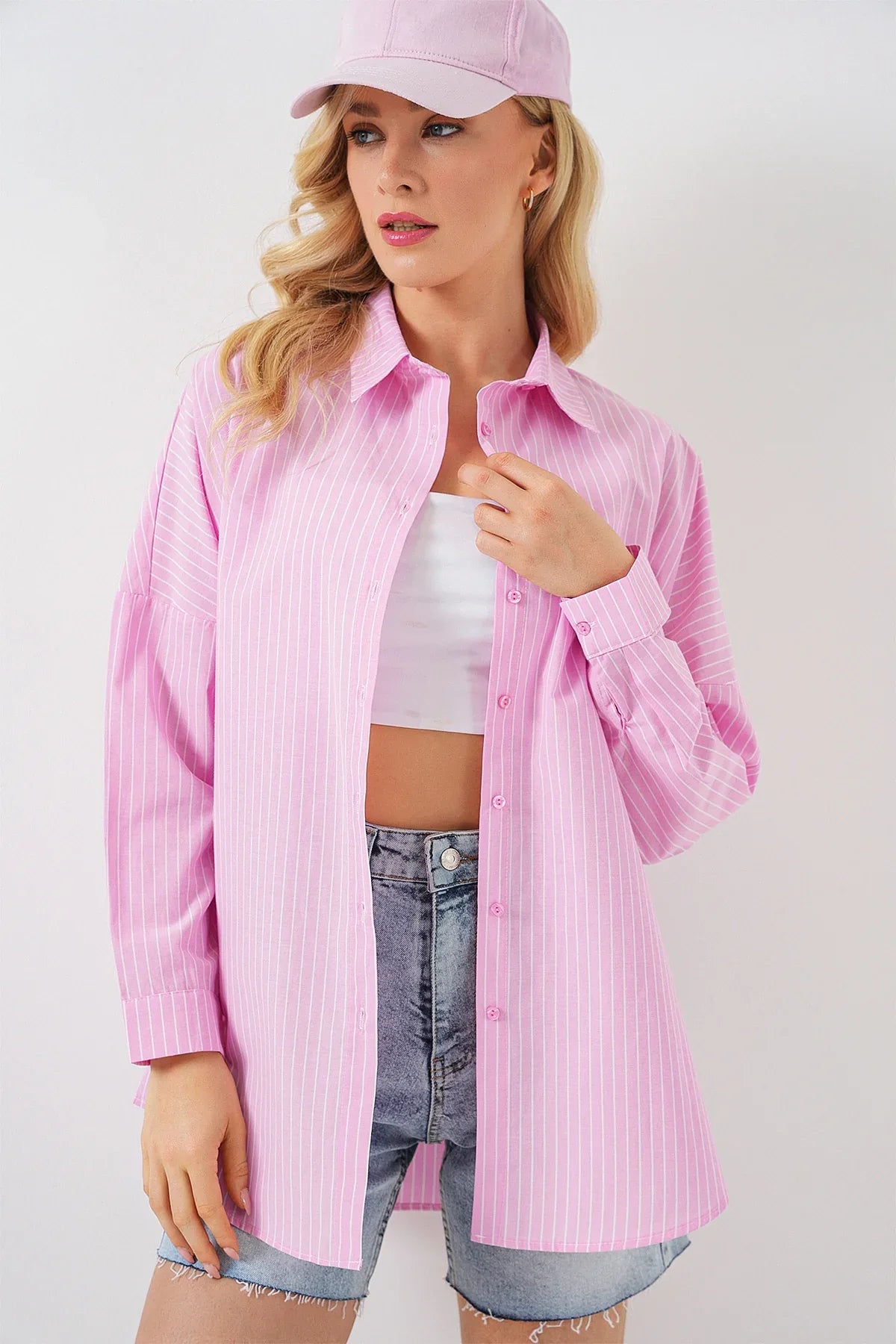 Chemise femme oversize rayée en coton 20332 - Justyol
