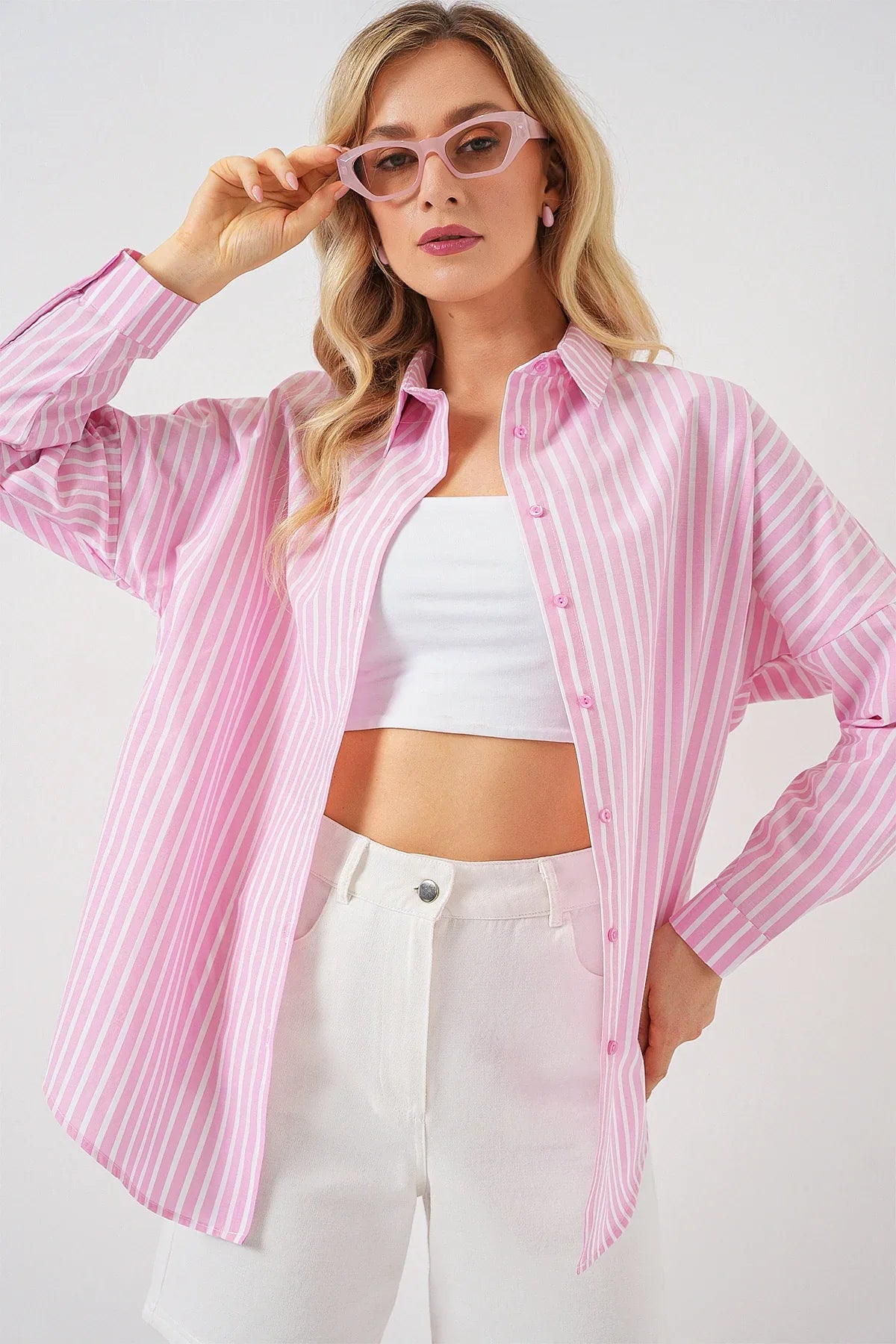 Chemise femme oversize rayée en coton 20332 - Justyol