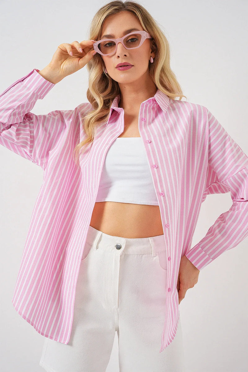 Chemise femme oversize rayée en coton 20332