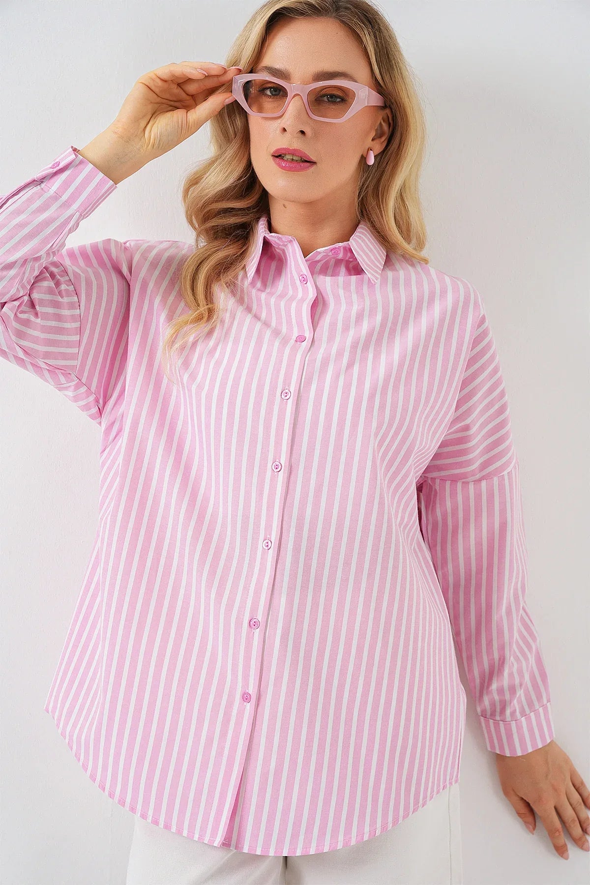 Chemise femme oversize rayée en coton 20332 - Justyol