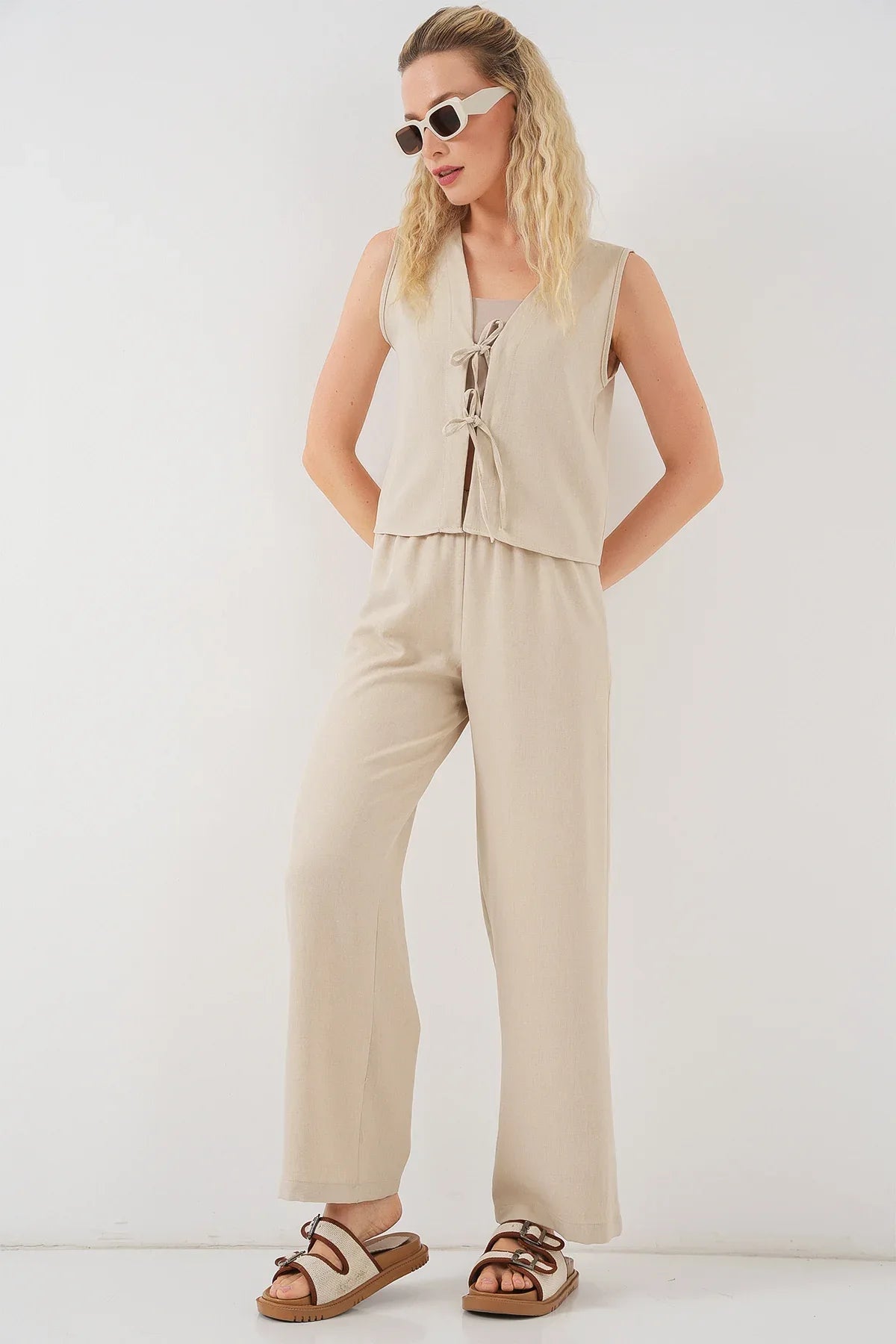 Ensemble femme sans manches effet lin en viscose 6746 - Justyol