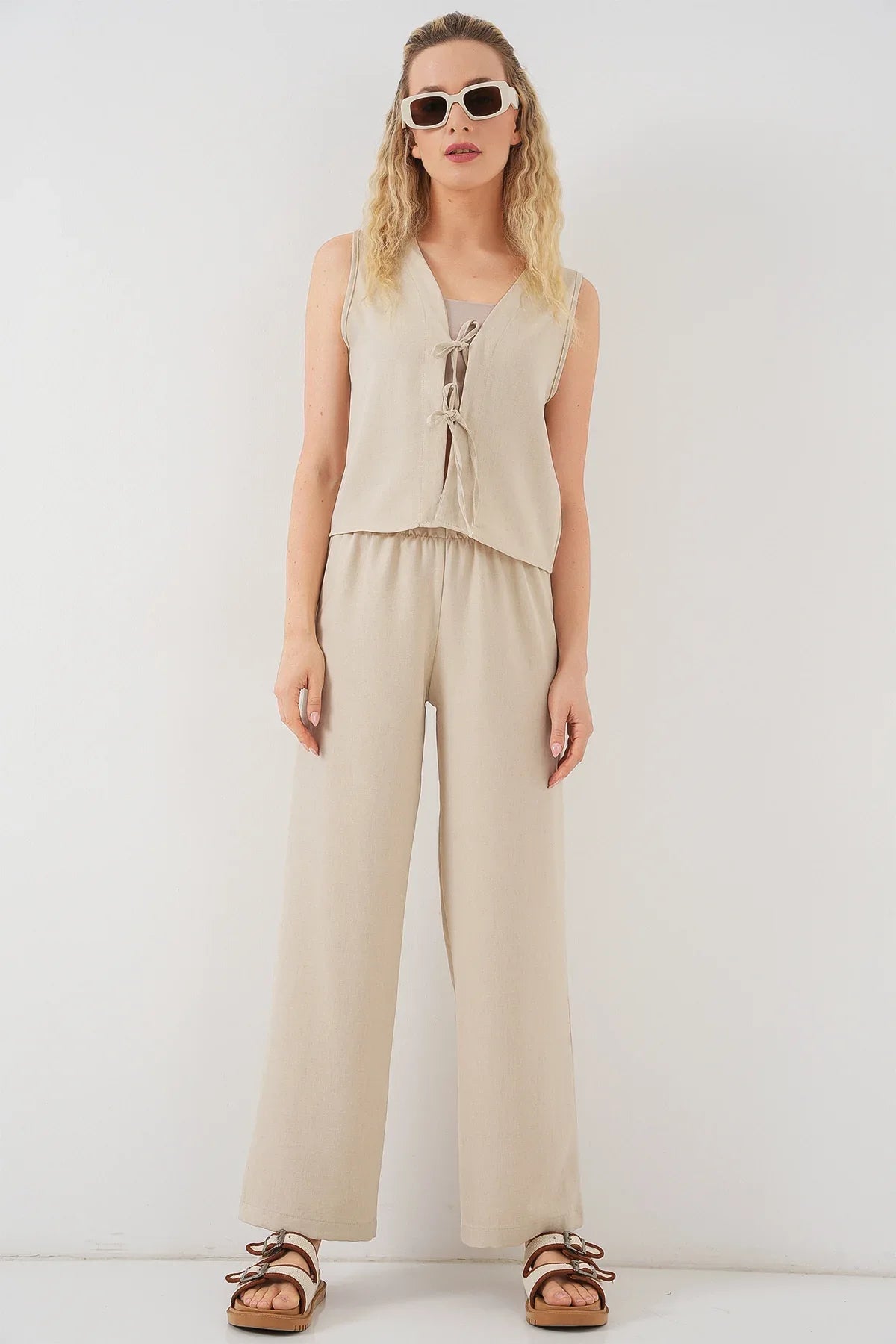 Ensemble femme sans manches effet lin en viscose 6746 - Justyol