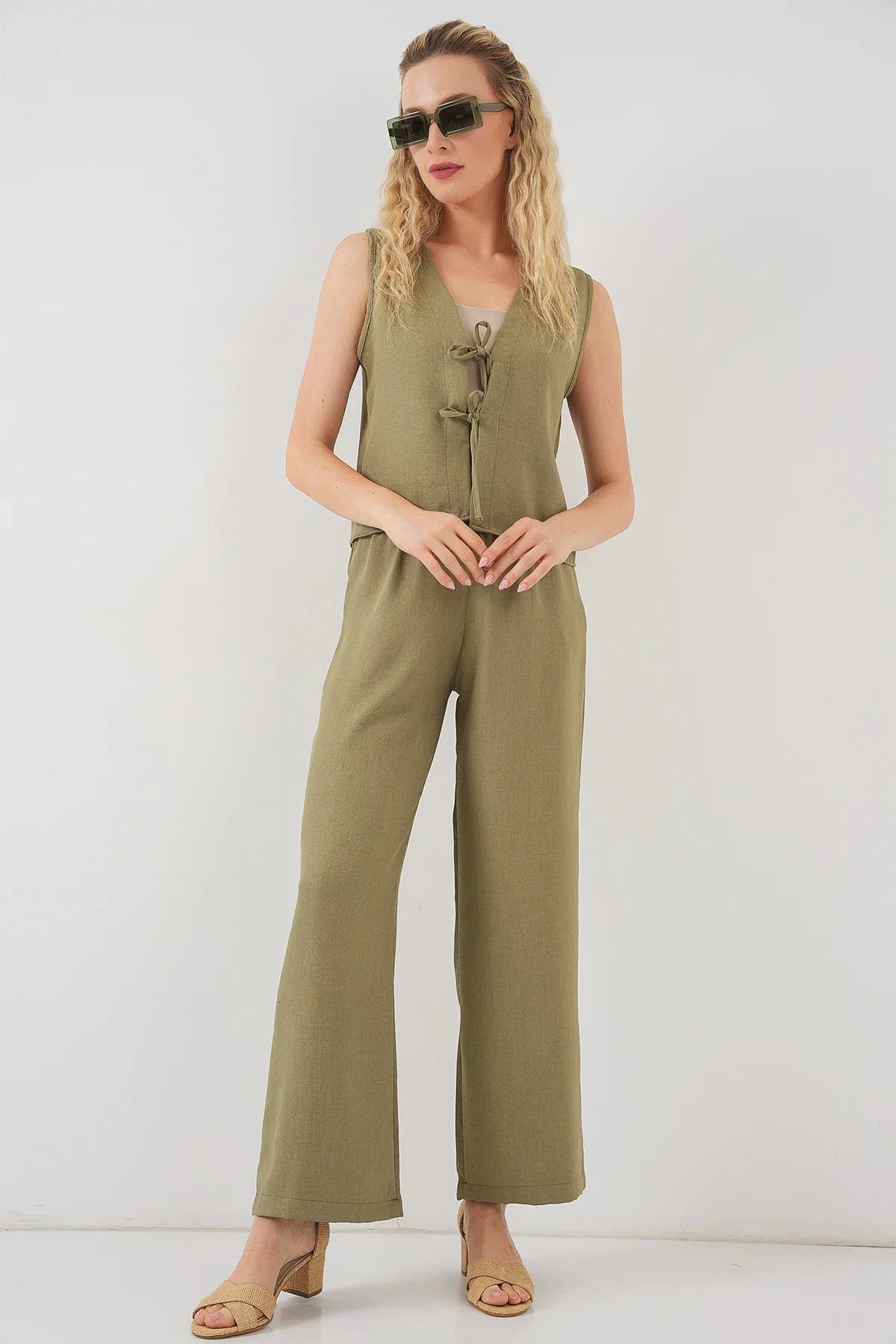 Ensemble femme sans manches effet lin en viscose 6746 - Justyol