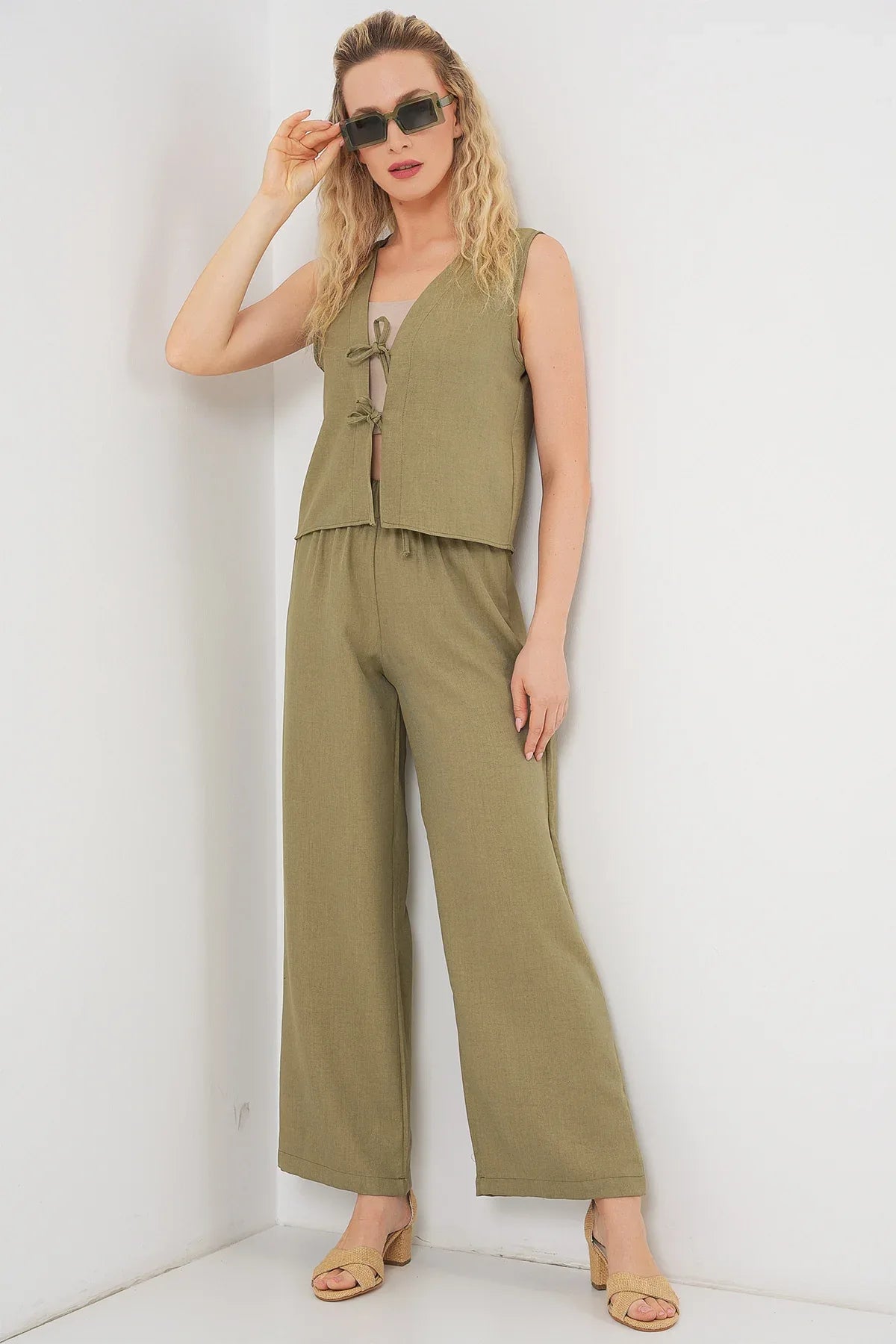Ensemble femme sans manches effet lin en viscose 6746 - Justyol