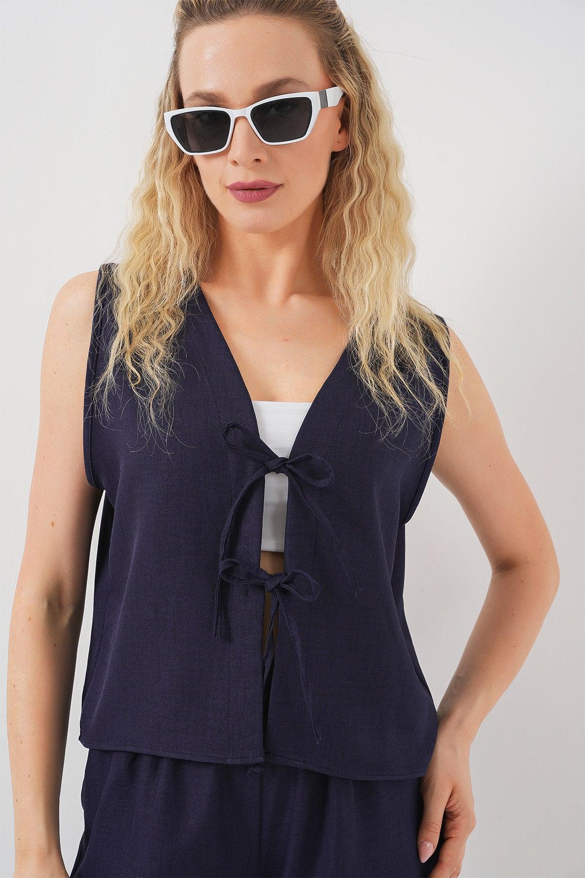 Ensemble femme sans manches effet lin en viscose 6746 - Justyol