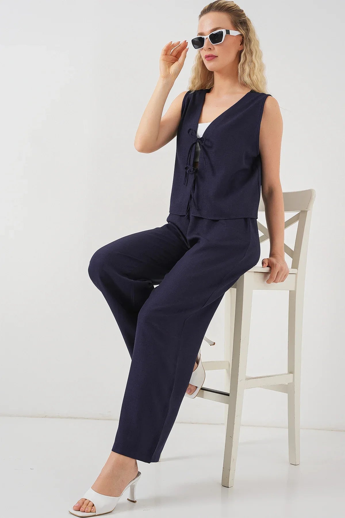 Ensemble femme sans manches effet lin en viscose 6746 - Justyol