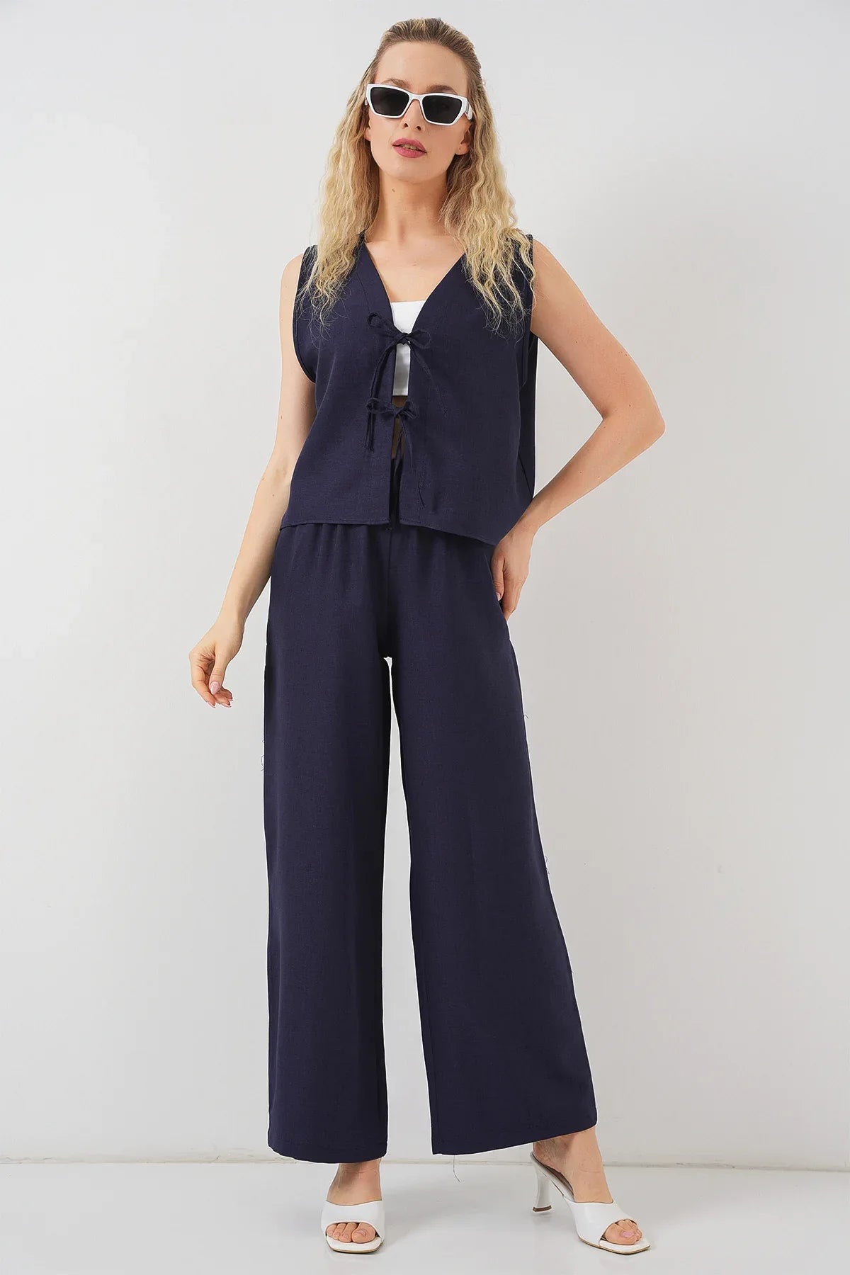 Ensemble femme sans manches effet lin en viscose 6746 - Justyol