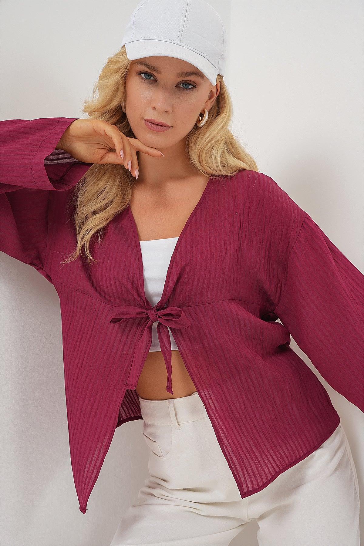 Blouse femme à lacets devant en viscose et nylon 952 - Justyol
