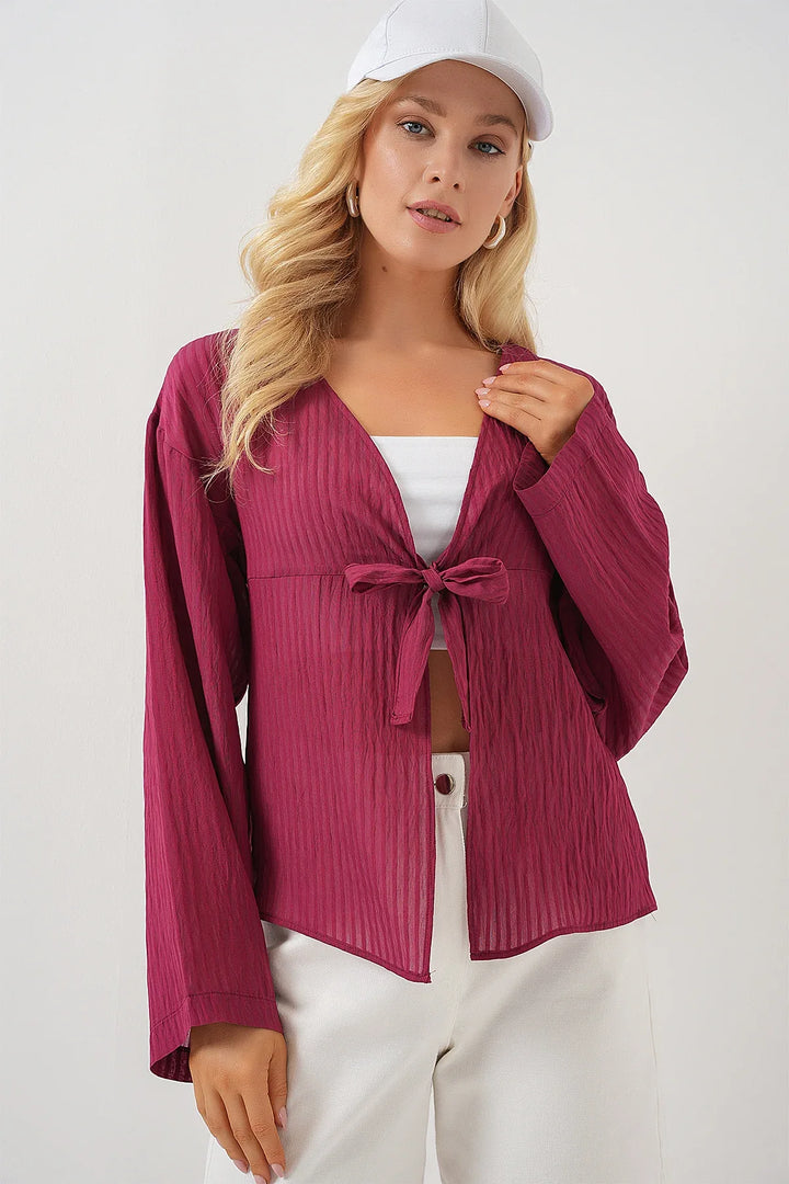 Blouse femme à lacets devant en viscose et nylon 952