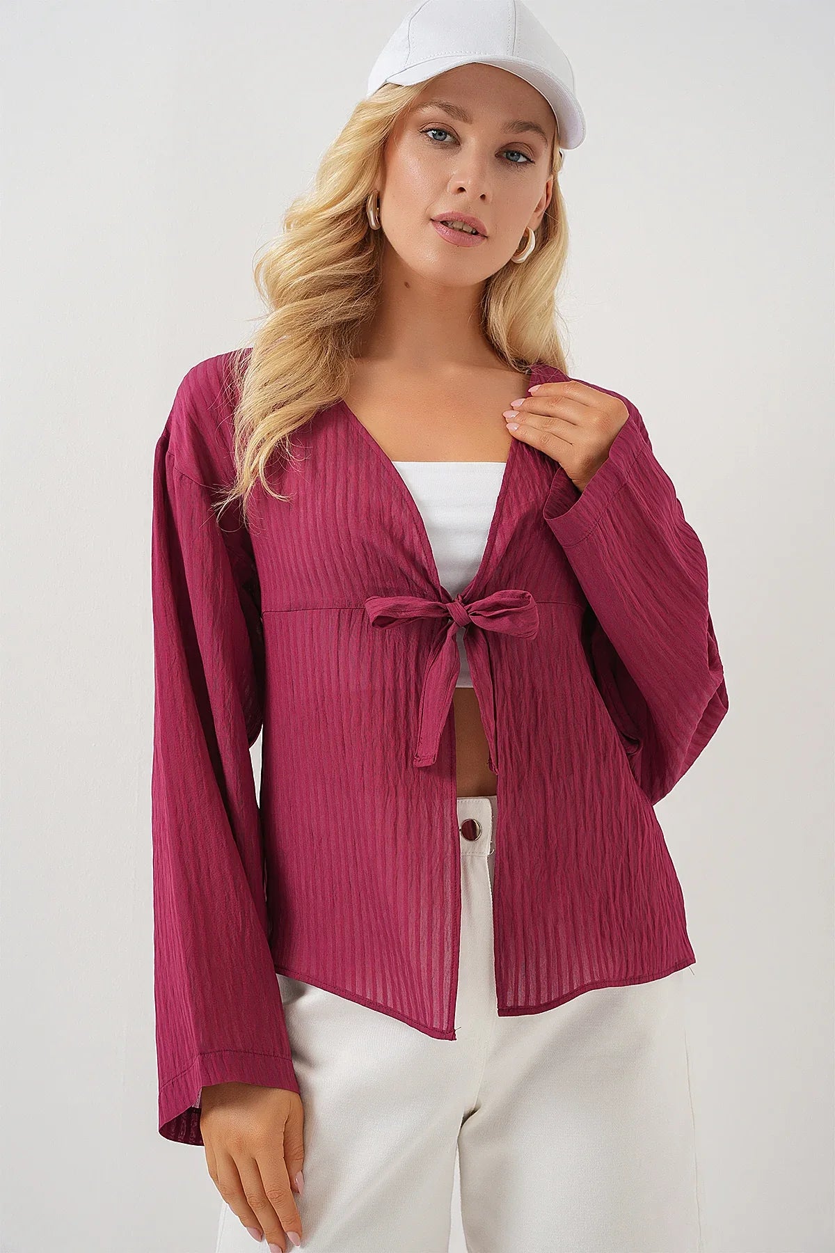Blouse femme à lacets devant en viscose et nylon 952 - Justyol