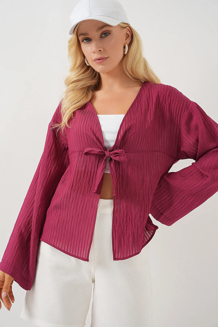Blouse femme à lacets devant en viscose et nylon 952