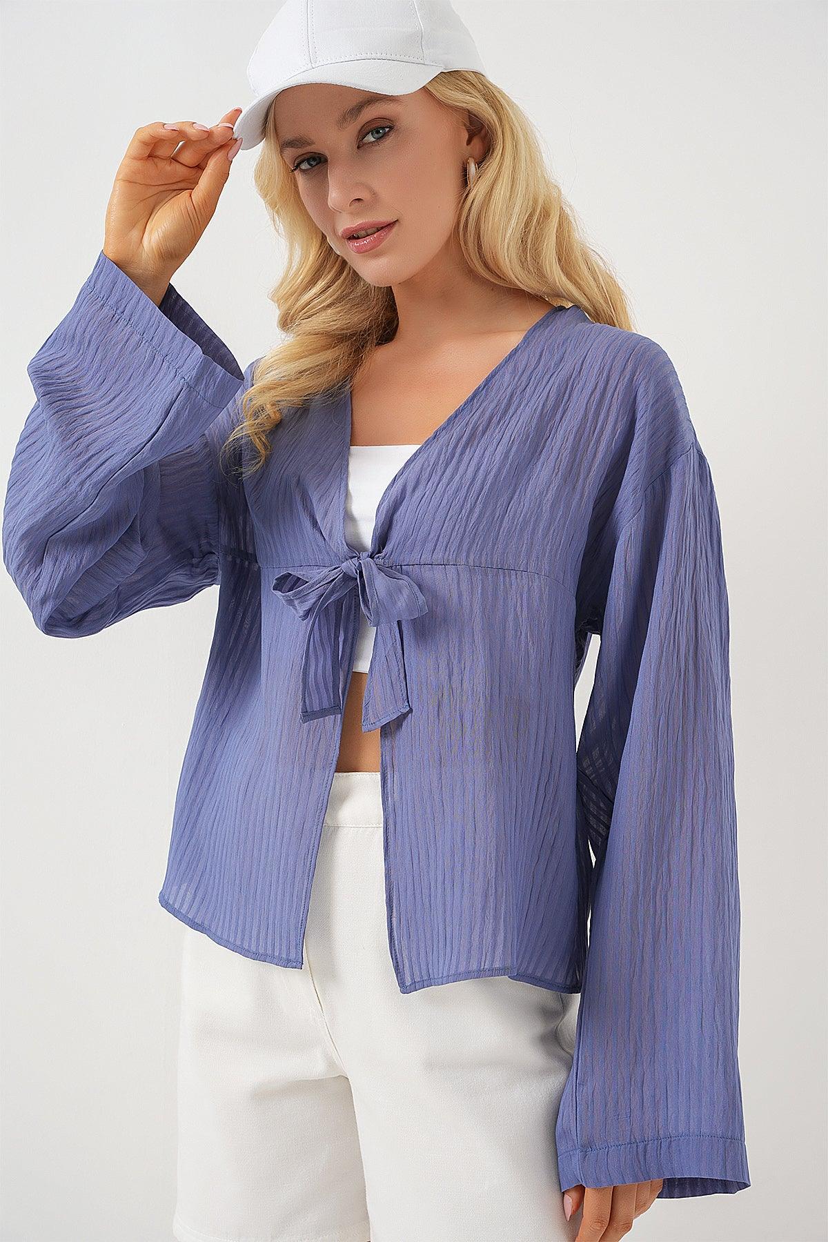 Blouse femme à lacets devant en viscose et nylon 952 - Justyol