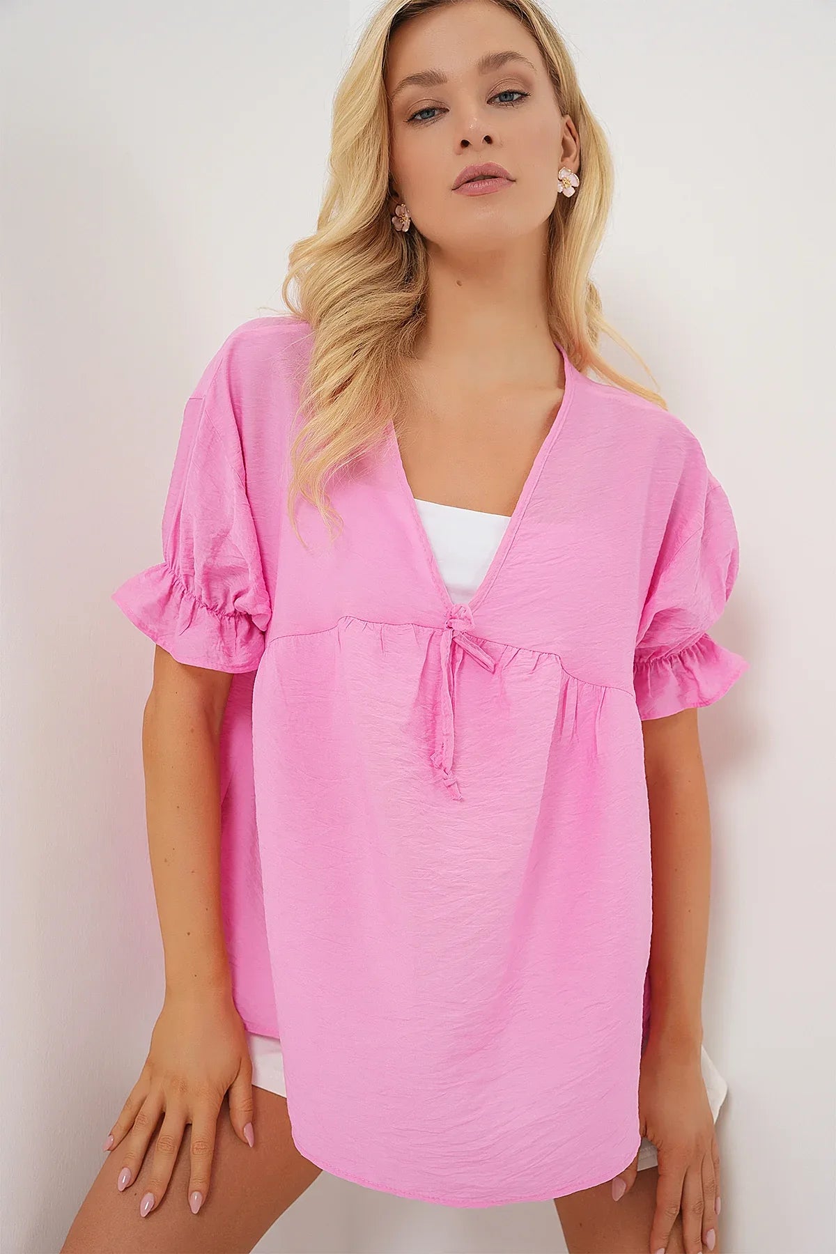 Blouse femme manches courtes à lacets devant 962 - Justyol