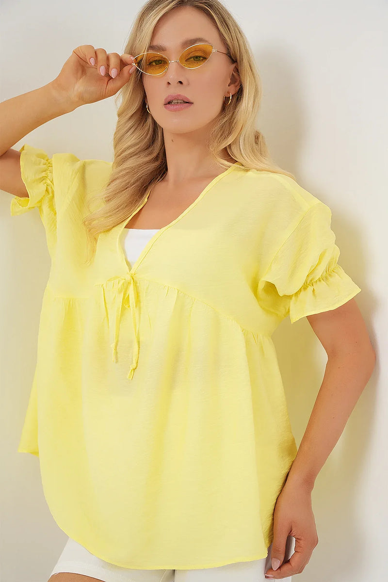 Blouse femme manches courtes à lacets devant 962