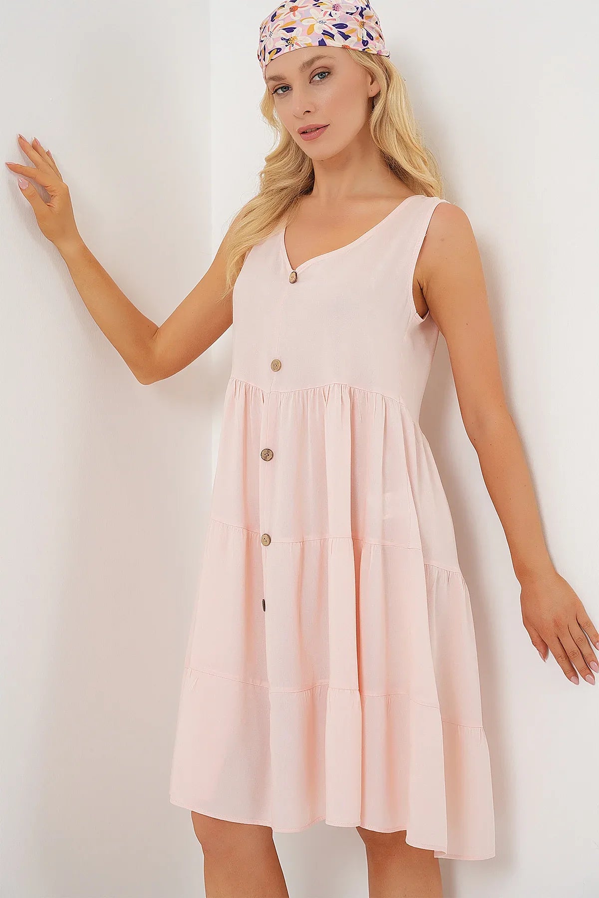 Robe femme courte sans manches boutonnée en viscose 2571 - Justyol