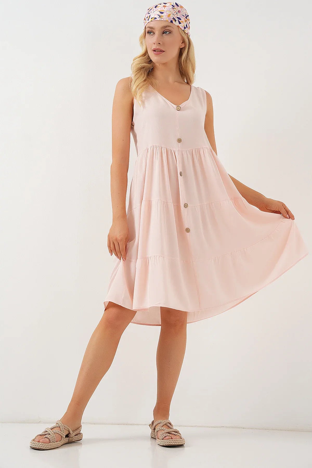 Robe femme courte sans manches boutonnée en viscose 2571 - Justyol