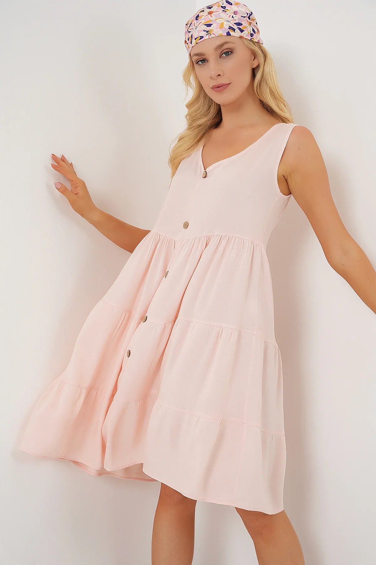 Robe femme courte sans manches boutonnée en viscose 2571 - Justyol
