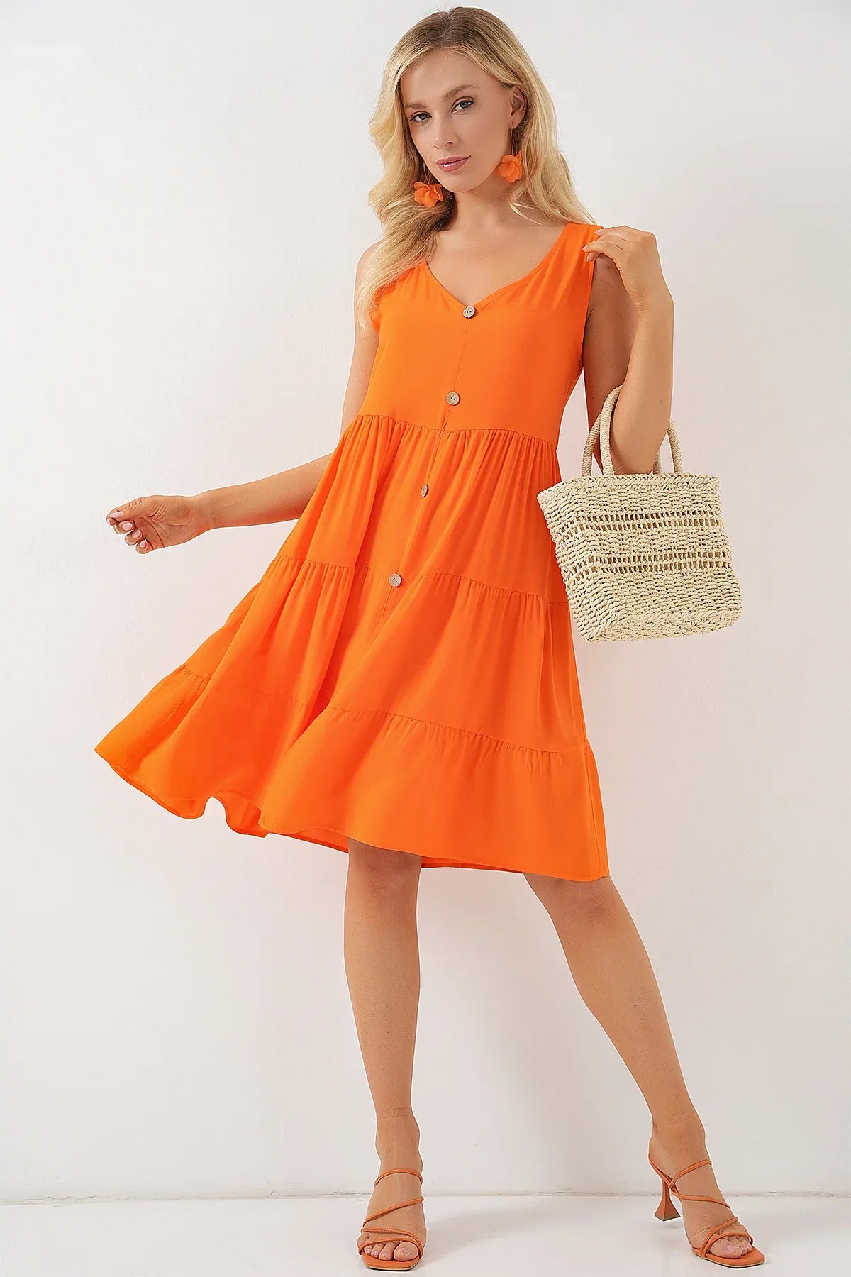 Robe femme courte sans manches boutonnée en viscose 2571 - Justyol