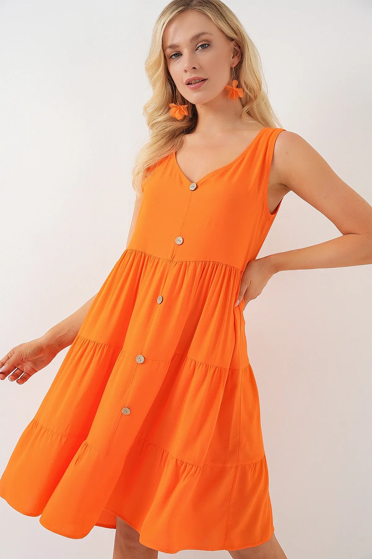 Robe femme courte sans manches boutonnée en viscose 2571 - Justyol