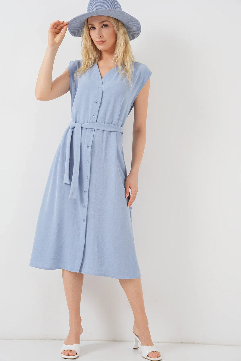 Robe femme sans manches ceinturée en ayrobin 2568