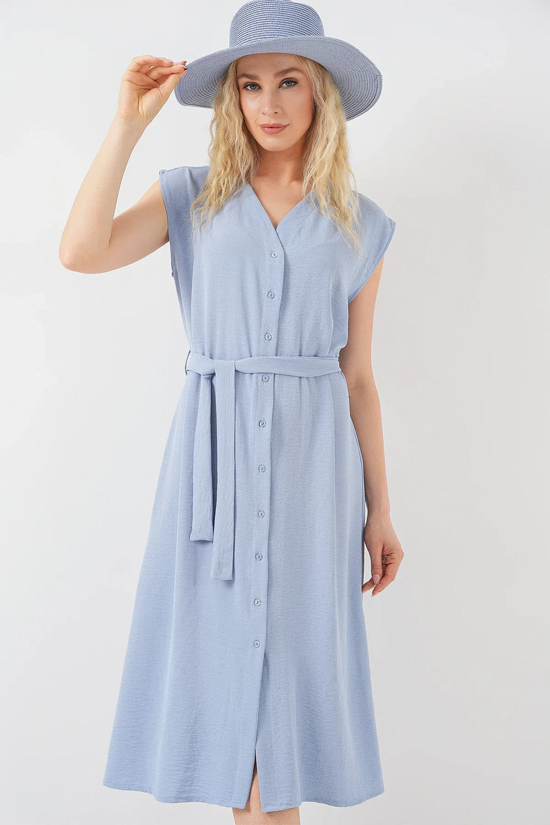 Robe femme sans manches ceinturée en ayrobin 2568