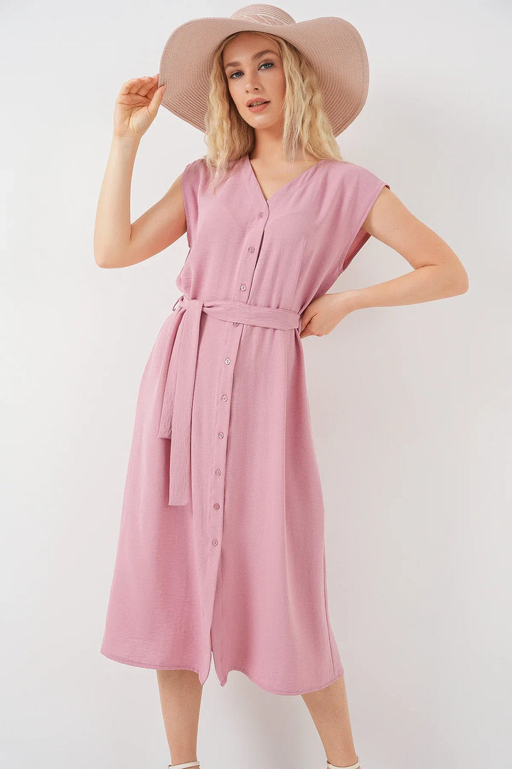 Robe femme sans manches ceinturée en ayrobin 2568