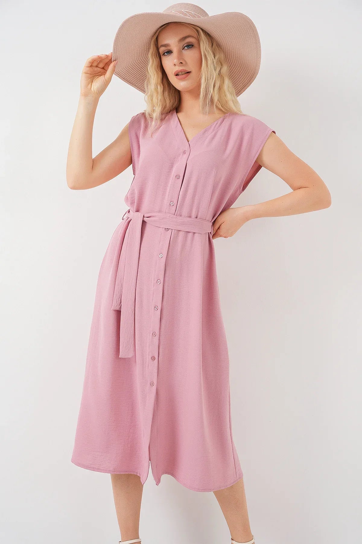 Robe femme sans manches ceinturée en ayrobin 2568 - Justyol