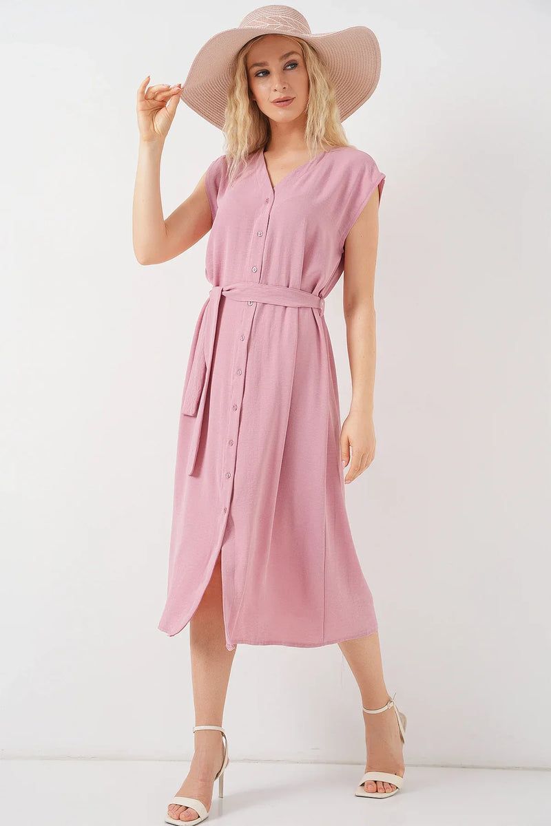 Robe femme sans manches ceinturée en ayrobin 2568