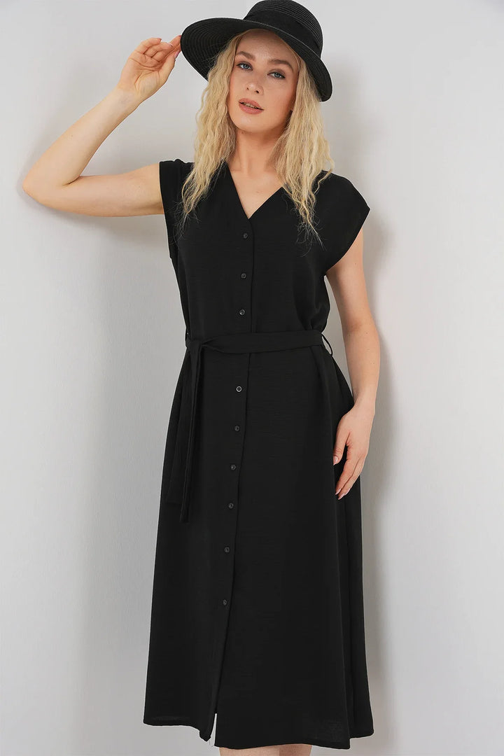 Robe femme sans manches ceinturée en ayrobin 2568