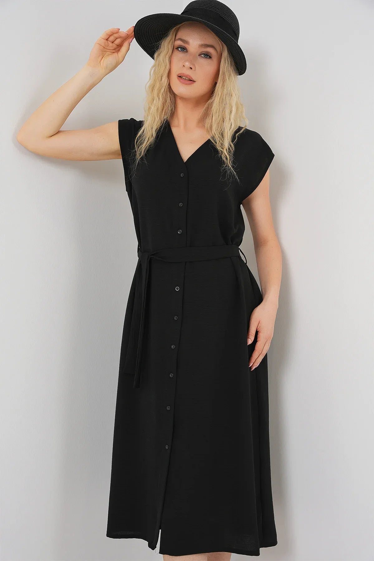 Robe femme sans manches ceinturée en ayrobin 2568 - Justyol