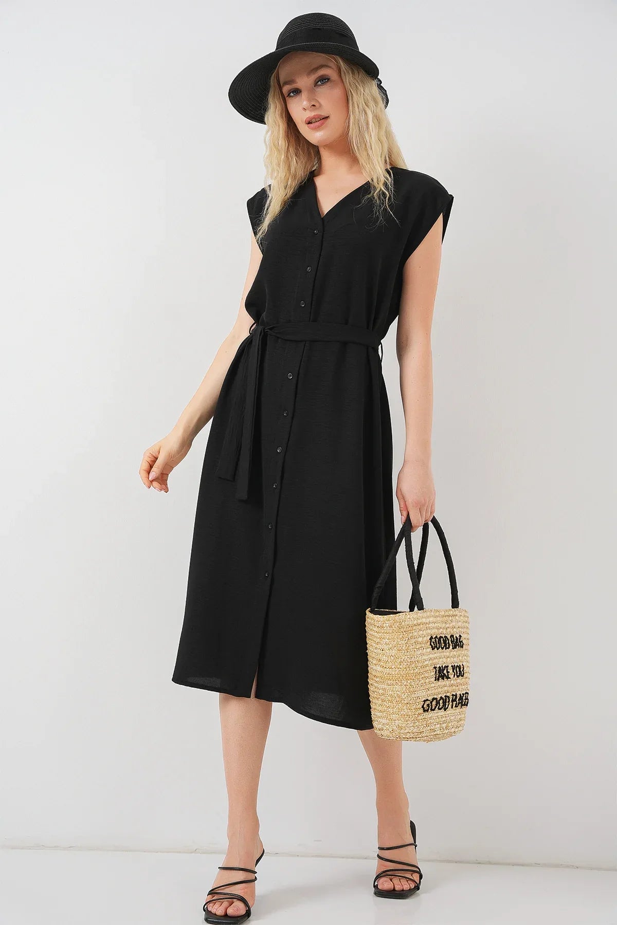 Robe femme sans manches ceinturée en ayrobin 2568 - Justyol